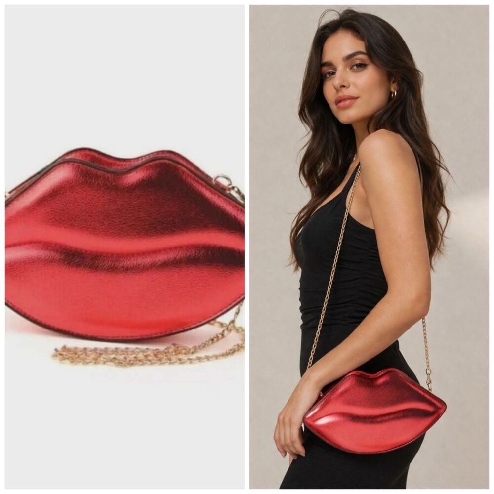 Lips Shaped Evening Shiny Evening Purse Party Clutch